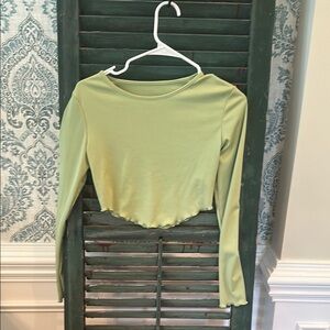 SHEIN Green Crop Top with Crew Neck and Long Sleeves